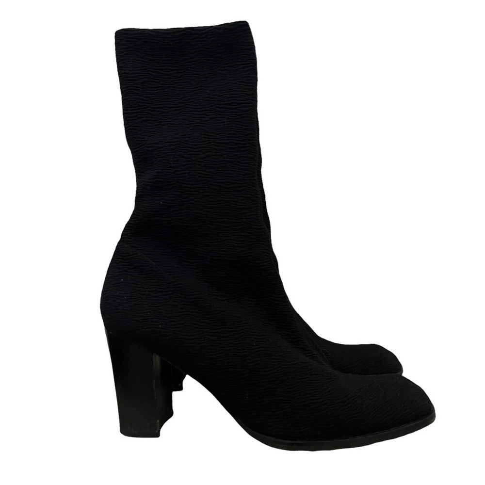 Charles Jourdan Black Knit Block Heel Mid Calf Sock Boot 7.5